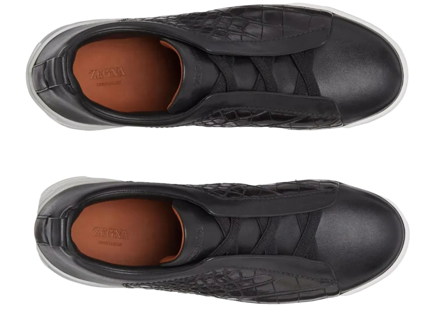 Zegna Crocodile Leather Triple Stitch 'Black / White '