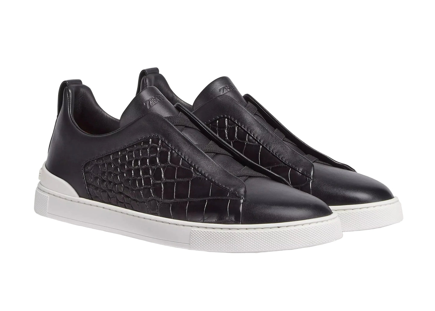 Zegna Crocodile Leather Triple Stitch 'Black / White '
