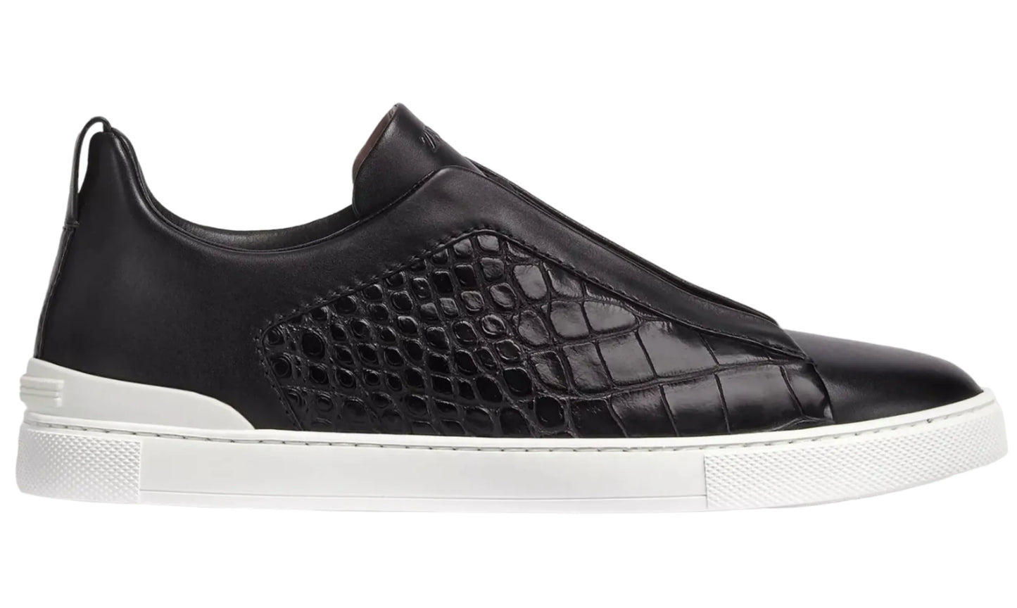 Zegna Crocodile Leather Triple Stitch 'Black / White '