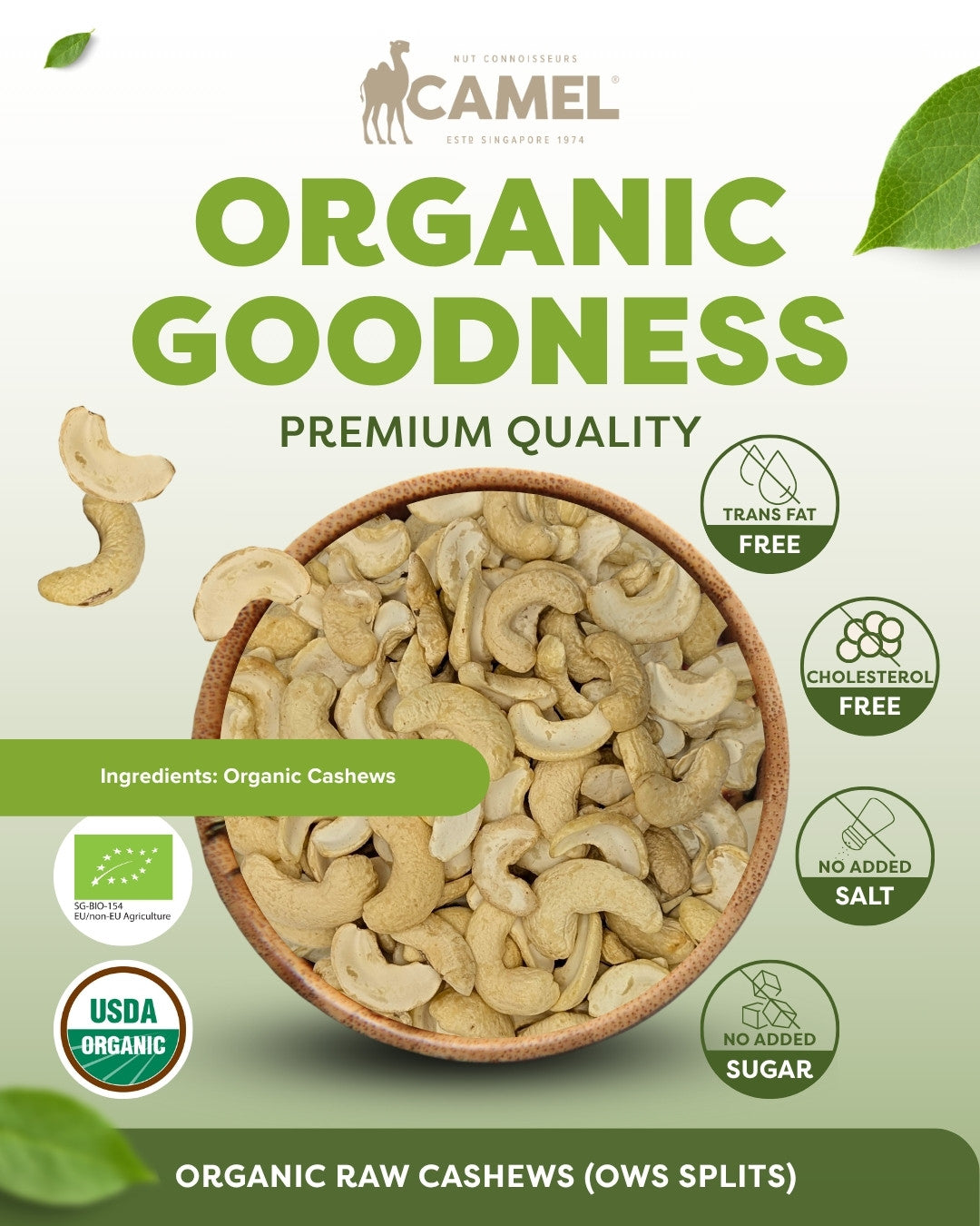 Organic Raw Cashews OWS Splits 1kg