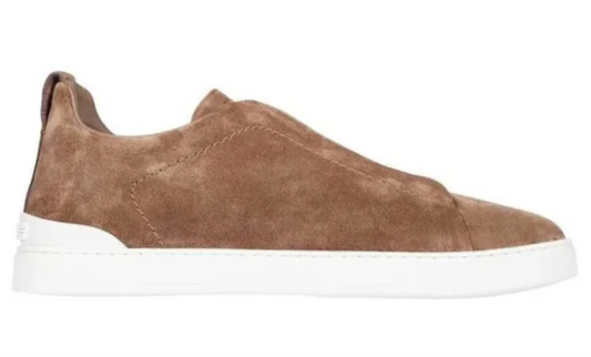 Zegna Triple Stitch Sneakers in Tobacco Brown Suede Calfskin